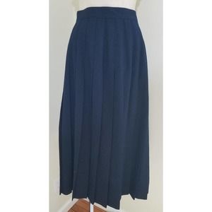 Vintage TALBOTS Long Pleated Dark Navy Blue High Waist Wool Skirt Side Button 10